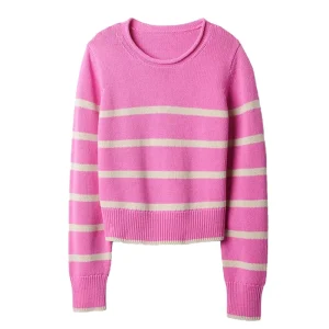 Custom Logo Oem & Odm Spring Striped Sweater Pullovers Crew Neck Knitwear Cotton Long Sleeve Women’s Knit Sweater