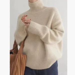 Custom Logo Oem Pullover Cashmere Women’s Loose Casual Knitwear Lazy Bottoming Heavy Turtleneck Knit Top Winter Knitted Sweater