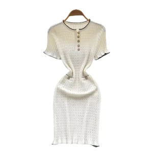Custom Logo Oem Summer Women’s Short Sleeve Elegant Roman Sets Tunic Tube Top and Knitted Dress Set Lady Knit Mini A-Line Dress