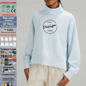 Custom Logo Oversized Women Sweatshirts 100% Cotton Thick 400gsm Warm Parke Mock Neck Sweatshirt For Ladies