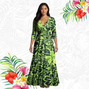 Custom Logo Polynesian Tribal Women’s Clothing Tropical Hawaiian Beach Casual Sexy Midi Sleeve Maxi Dress Sashes Samoa Isalnd