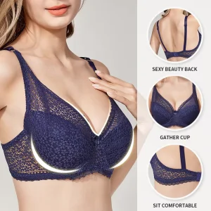 Custom Logo Printed Ladies See Through Hollow Out Bralette Thin Cup Sexy Plus Size Lace Underwire Women Push Up Bra