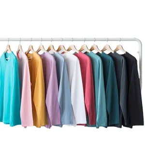 Custom Logo Printed Men’s and Women’s Loose Plain Long Sleeve T Shirt Heavy 220gsm 100% Cotton Jersey Casual Style