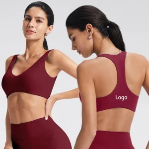 Custom Logo Racerback U neck Bra for Women Push up Nylon Spandex Shockproof Gym Yoga Wear Sports Bra