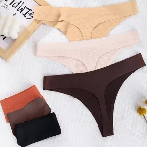Custom Logo Seamless Panties Ribbed Breathable Ice Silk Traceless One Piece Bonded No Show Seamless Women Underwear Panties