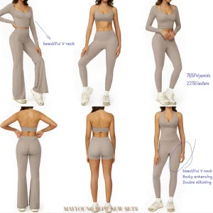 Custom Logo Solid Color Gym Fitness 5 Piece Set Women’s Workout Pilates Yoga Sportswear Suit Plus Size Front Logo Position