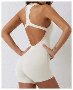 Custom Logo Solid Fitness Sport Active Wear Gym Workout One Piece Yoga Playsuit Women’s Casual U Neck Quick Dry Sleeveless
