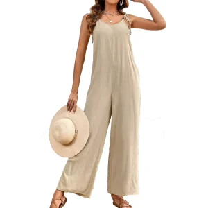 Custom Logo Solid White Linen Jumpsuit for Ladies Summer Strapless Casual Eco Friendly Linen Jumpsuit Women