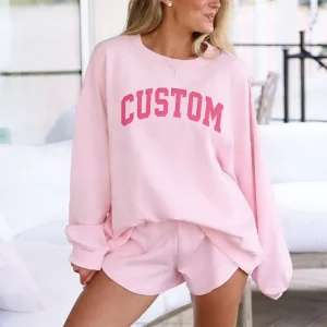 Custom Logo Two Piece Set Women Clothing Reversib French Terry Shorts Set Crewneck Lounge Set Sweatshirts Tracksuits for Women