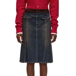 Custom Logo Washed Long Jean Vintage Women’s Denim Skirt Stretch Cotton Fishtail Maxi Skirt for Summer Autumn Spring Waist Solid