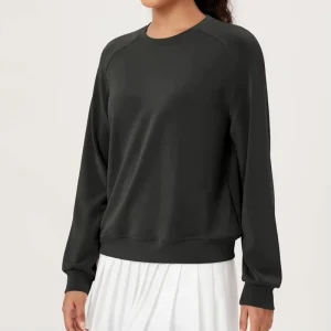 Custom Logo Winter Autumn Printed Letter Front Crew Neck Women’s Puff Sleeve Lined Sweatshirt