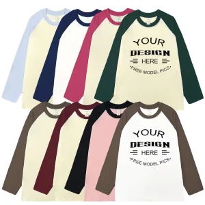 Custom Logo Women’s Formal Loose Fit Eco-Friendly Breathable Long Sleeve High Quality Two Tone Raglan T-Shirt with Double Layer
