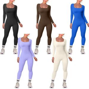 Custom Logo Women’s Jumpsuits & Playsuits Workout Women Yoga Long Sleeve Fitness Bodysuit One Piece Jumpsuit