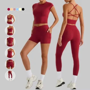 Custom Logo Women’s Quick Dry Breathable 6 Pcs Yoga Sets Running Naked Feeling Slim Fit V Waits High Elastic Gym Fitness Sets