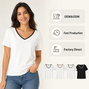 Custom Logo Women’s Slim Fit V Neck Crop Tops High Quality Casual Short Sleeve T Shirts Bulk Factory Direct