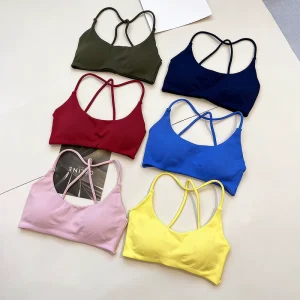 Custom Logo Women’s Solid Color Cross Hollow Gym Yoga Bra Seamless Backless Shockproof Quick Dry Breathable Sports Fitness Bra