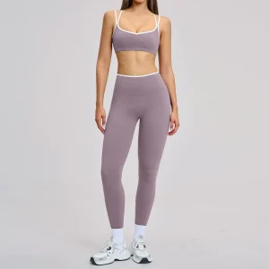 Custom Logo Women’s Waist Breathable Quick Dry Workout Leggings Fitness Bra Set Gym Yoga Solid Sportswear 2 Piece Yoga Set