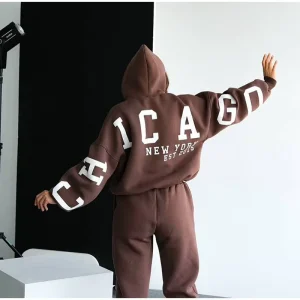 Custom Logo Y2k Hoodies and Sweat Pants Jogger Set Women Tracksuit 2 Two Piece Set Sweatpants and Puff Printing Hoodie Set