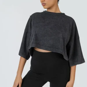 Custom Loose Cotton Short T Shirt Oversized Cropped T Shirt For Women Acid Washed Tee Shirt Crop Top