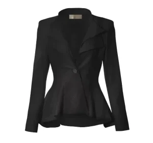 Custom Manufacture Women Work Office Formal Double Lapel Single Button Ruffle Long Sleeve Spring Autumn Jacket Women’s Blazers