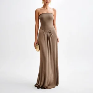 Custom Manufacturer Off Shoulder Modal Backless A-Line Maxi Dress Tight Waist for Women