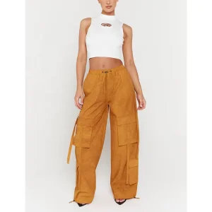 Custom New Fashion Trousers Stylish Loose Acid Washed Multi Pocket Cargo Pants for Woman
