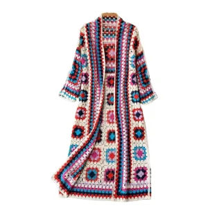 Custom OEM Crocheted Knitwear Jacquard Hollow Out Beach Knit Sweater Clothes Long Sleeve Women’s Knitted Sweater
