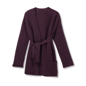 Custom OEM ODM Fall Warm Women’s Cardigan Knit Sweater Mid Length Cardigan with Tie Knitted Lady Dress