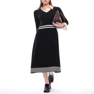 Custom OEM & ODM Long Sleeve Knit Dress Sweaters V Neck Women Clothes Knitted Sweater Women Dress Women’s Elegant Maxi Dress