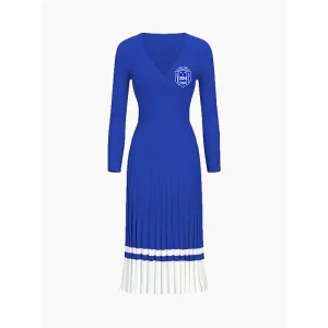 Custom OEM ODM Manufacturer Cable Knitted Women’s V neck Long Dress Slim Fit Sweater Dress