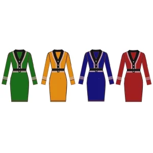 Custom OEM ODM Manufacturer New Design SORORITY Stripe Knit Dress Elegant Women’s V neck Slim Fit Sweater Dress