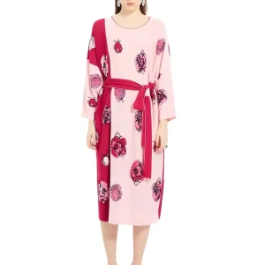 Custom OEM & ODM Modest Floral Dress Long Sleeve Knit Jacquard Dress Sweaters V Neck Women Clothes Knitted Sweater Cardigan Top