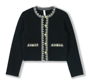 Custom OEM ODM Women’s Luxury Crew Neck Autumn Winter Long Sleeve Cardigan Elegant Sweater Metal Buttons Crochet Pockets