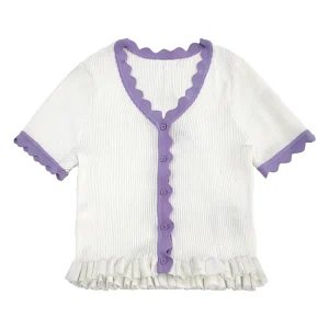 Custom OEM & ODM Women’s V Neck Short Sleeve Button Down Knitwear Summer Solid Knitted Sweater
