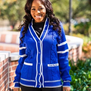 Custom OEM ODM logo Oversized Ze Cotton Royal Blue Cable Knit Sweater Women Cardigan