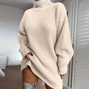 Custom OEM Women’s Sweater Turtleneck Sweater Dress Factory Private Label Knitwear Oversized Loose Warm Casual Long Sweaters