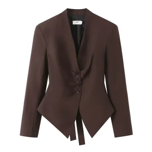 Custom Office Designer Blazer with Chest Gathers Single Breasted Sleeveless or Long Sleeve Jacket OEM by China Clothing Factory