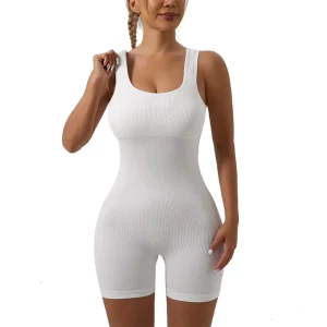 Custom One Piece Yoga Jumpsuit Seamless Bodycon For Women Workout Ribbed Shorts Rompers Sleeveless Activewear Jumpsuit