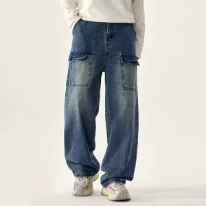 Custom Oversized 14oz Wide Leg Denim Jeans Luxury Wash Baggy Cargo Jeans Retro High Street Utility Heavy Weight Denim Pants