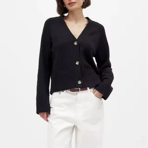 Custom Oversized Knitted Cardigan for Women V Neckline Ribbed Button Closure Long Sleeve Autumn Casual Top