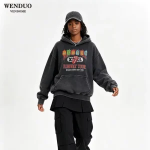Custom Oversized Washed Cropped Hoodie Cotton Warm Fabric Pocket Design Drop Shoulder Casual Hooded Sweatshirt