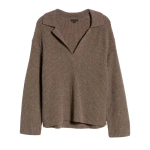 Custom Pattern Rib Knit Pullover Merino Wool Sweater Polo V-Neck Ladies Knitwear Long Sleeve Knitted Women’s Sweater