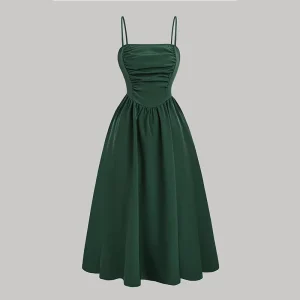 Custom Pleated Back Sleeveless Midi Dress Polyester Woven Fabric Women’s Elegant Skirts
