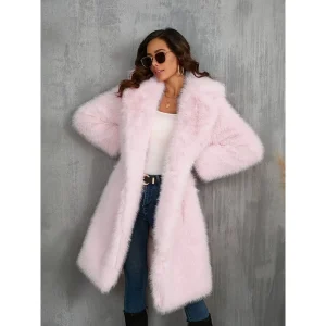 Custom Plus Size Coats Outwears Modest Winter Jackets Long Big Collar Fluffy Faux Fur Trench Coats for Ladies