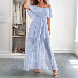 Custom Plus Size French Women’s Vintage Sexy Strapless Midi Dress Breathable Translucent Spandex Polyester Fabric Loose Party