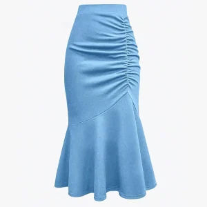 Custom Plus Size Pleated Skirt Women’s Minimalist Pleated Medium Length Skirt High Waisted Elegant Fish Tail Wave Bodycon Skirt