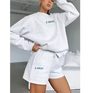 Custom Plus Size Women’s Autumn Casual Solid Reversible 2 Piece Sweat Suit Set with Velvet Hoodie & Shorts