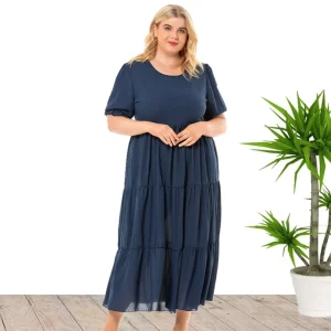 Custom Plus Size Women’s Clothing Round Collar Dress Solid Summer Oversized Dress