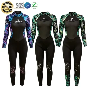 Custom Printed 3mm Neoprene Long Sleeve Back Zip One Piece Women Diving Suit Surf Wetsuit