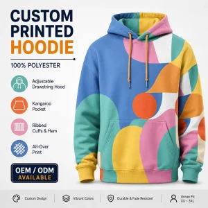 Custom Printed Hoodie Manufacturer OEM ODM 100% Polyester All Over Print Pullover Hoodies With Logo Private Label Sweatshirts